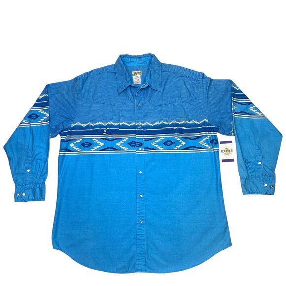 VTG Express Rider Pearl Snap Shirt Western Cowboy Rodeo Ranch 2XL Blue Aztec - Picture 1 of 16